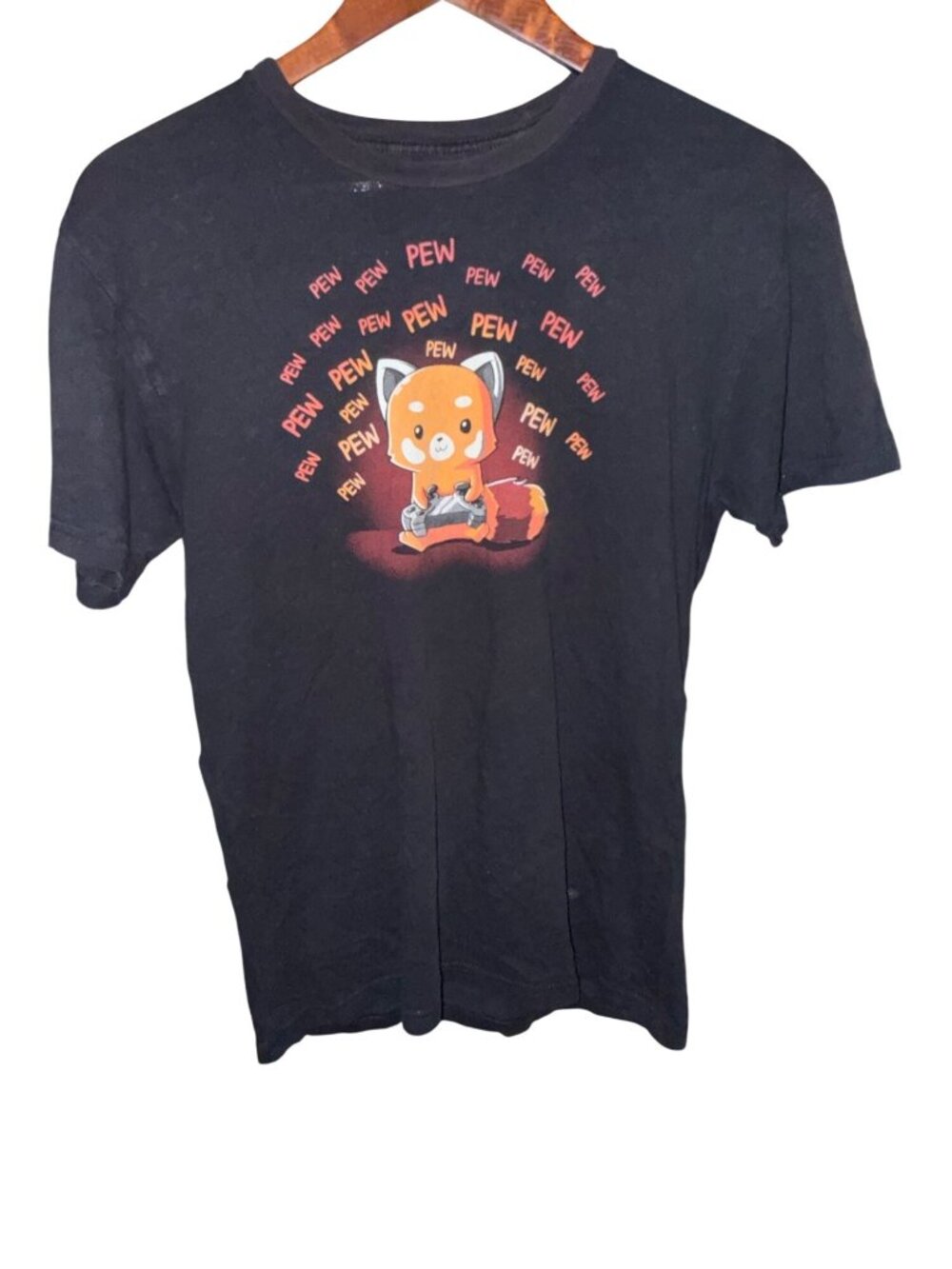 Teeturtle Pew Pew Gaming Fox Black Graphic T-Shirt Size Small 100% Cotton